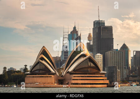 Famous Sydney Opera House in front of the business district. Stock Photo