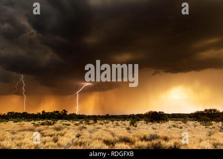 Thunderstorm and lightning in the australian desert. Stock Photo