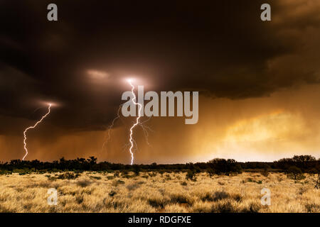 Thunderstorm and lightning in the australian desert. Stock Photo