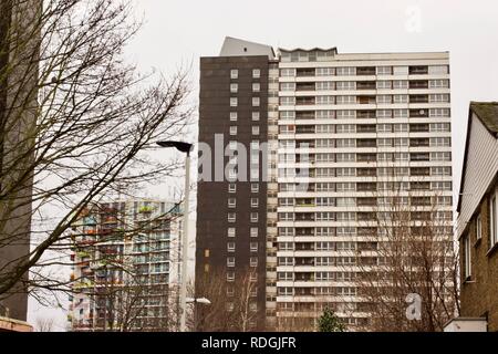 A brown high rise council flat building in Stratford, East London Stock Photo