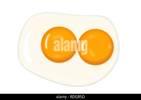 Fried egg with double yolk isolated on white background. Stock Photo