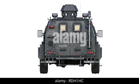 Armored SUV truck, bulletproof police vehicle, law enforcement car isolated on white background, rear view, 3D rendering Stock Photo