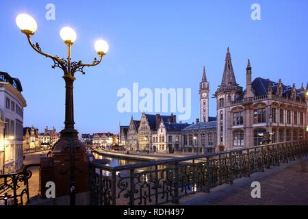 St. Michielsbrug bridge across the Leie River, view of the historic district, Ghent, East Flanders, Belgium, Europe Stock Photo