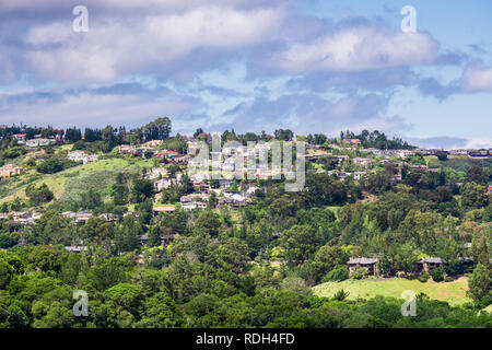 View towards a residential neighborhood from San Carlos from Edgewood county park, San Francisco bay area, California Stock Photo