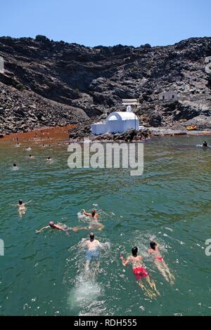 Bathing in the hot springs, Palea Kameni, Santorini, Cyclades, Aegean Sea, Greece, Europe Stock Photo