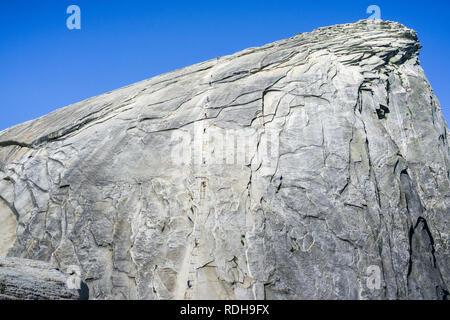 Going up on the Half Dome cables on a sunny summer day, Yosemite National Park, California Stock Photo