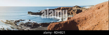 Panorama Atlantic View of Charco de los Clicos in Playa el golfo in El golfo, Lanzarote, Las Palmas, Spain Stock Photo