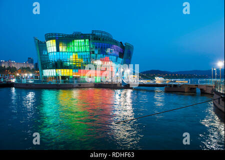 SEOUL, SOUTH KOREA - JUN 15, 2017: Some Sevit or Floating Islands are artificial islands in twilight at the Han River. Seoul, South Korea Stock Photo