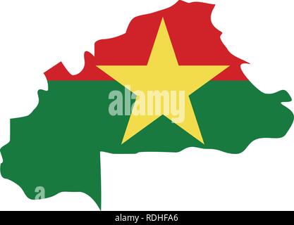 map of Burkina Faso with flag inside. Burkina Faso map vector illustration Stock Vector