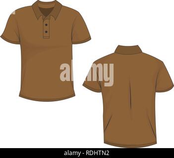 Front and back view of brown polo (t-shirt). Isolated on white background. Template and mockup of polo for print. Vector illustration, EPS10. Stock Vector