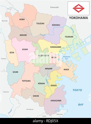 yokohama administrative and political vector map with flag Stock Vector