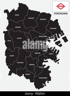 yokohama administrative and political vector map with flag Stock Vector