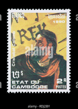 Postage stamp from Cambodia depicting Christopher Columbus Stock Photo