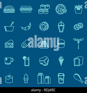 Popular food line color icons on blue background, stock vector Stock Vector