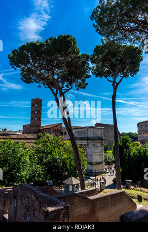 Rome, Italy - 24 June 2018: The ancient ruins at the Roman Forum in Rome Stock Photo