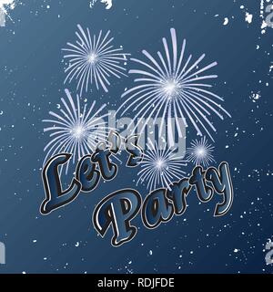 Created let's party comic firework sky background, stock vector Stock Vector