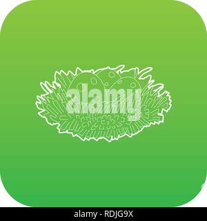 Bird nest with eggs icon green vector Stock Vector