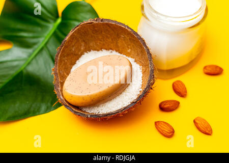 Natural soap made from natural ingredients almond and coconut Stock Photo