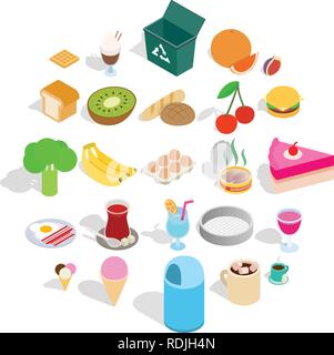 Make a breakfast icons set, isometric style Stock Vector
