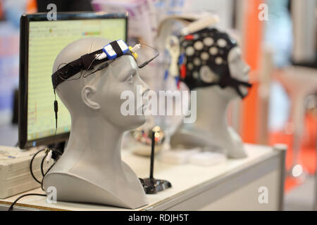 eeg electrodes headset equipment Stock Photo