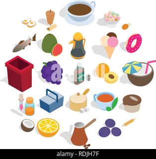 Prepare breakfast icons set, isometric style Stock Vector
