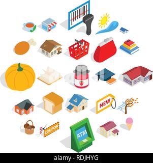 Cute icons set, isometric style Stock Vector