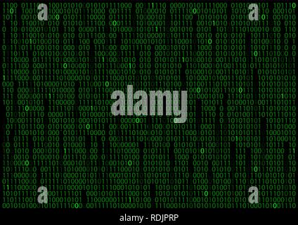 Green binary matrix on a black background with disappearing code Stock Vector