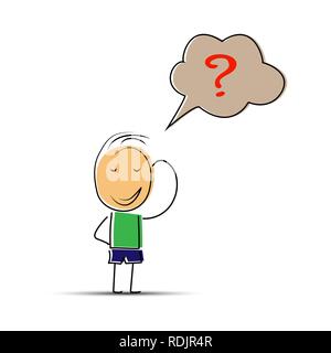 Cartoon man thinking, question mark in speech bubble Stock Vector