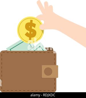 Illustration vector saving money and spending with wallet. Finance Concept. Stock Vector