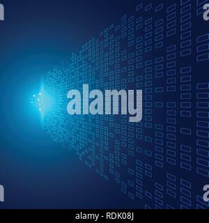 Abstract squares pattern futuristic transfer data perspective on blue background with Impact of light explosion technology concept. Vector illustratio Stock Vector