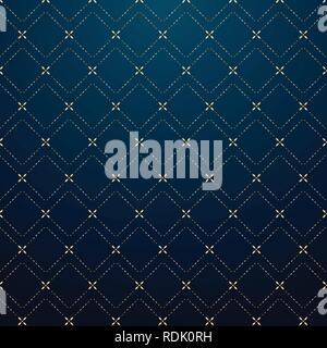 Abstract geometric squares gold dash line pattern on dark blue background luxury style. Vector illustration Stock Vector