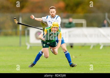 Marine Harvest Scotland v Ireland shinty hurling international, played at The Bught, Inverness. Stock Photo