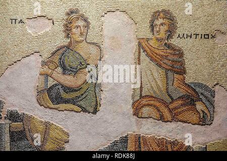 Gaziantep, Turkey - June 07, 2014: Metiochus and Parthenope Mosaic in Gaziantep Zeugma Mosaic Museum on June 07, 2014. Zeugma Mosaic Museum in Gaziant Stock Photo