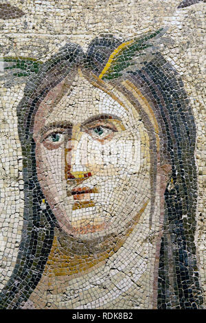 Gaziantep, Turkey - June 07, 2014: Mosaic in Gaziantep Zeugma Mosaic Museum on June 07, 2014. Zeugma Mosaic Museum in Gaziantep, Turkey is one of the  Stock Photo