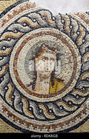 Gaziantep, Turkey - June 07, 2014: Dionysos portrait mosaic in Gaziantep Zeugma Mosaic Museum on June 07, 2014. Zeugma Mosaic Museum in Gaziantep, Tur Stock Photo