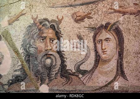 Gaziantep, Turkey - September, 11, 2018: Oceanus and Tethys Floor Mosaic in Gaziantep Zeugma Mosaic Museum on September, 11, 2018. Zeugma Mosaic Museu Stock Photo