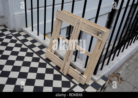The geometric repetition of squares and confusion of angles, at the entrance of a property in Fitzrovia, on 16th January 2019, in London, England. Stock Photo