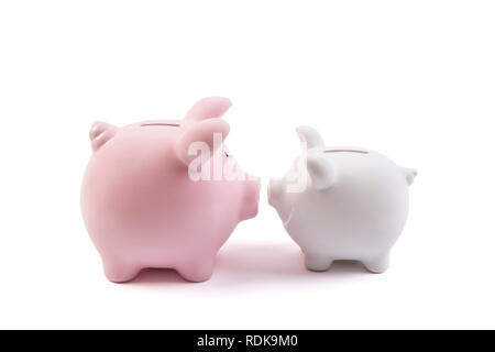 Two piggy banks on white background with clipping path Stock Photo