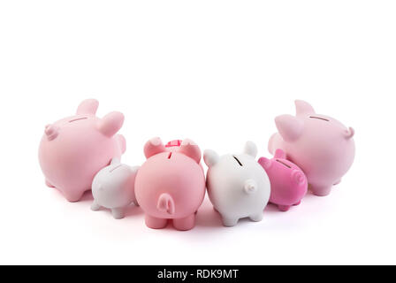 Group of piggy banks on white background with clipping path