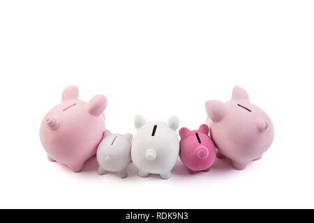 Group of piggy banks on white background with clipping path