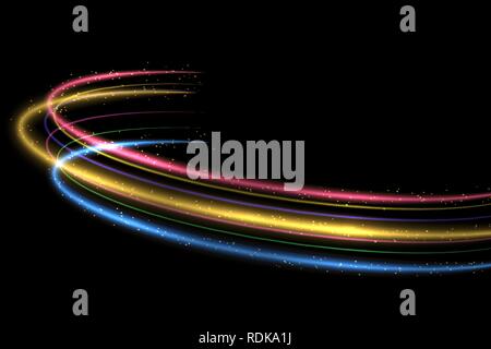 Vector circle colorful light tracing effect. Glowing magic fire ring trace Stock Vector