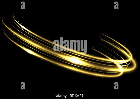 Vector circle golden light tracing effect. Glowing magic fire ring trace Stock Vector