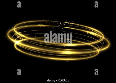 Vector circle golden light tracing effect. Glowing magic fire ring trace Stock Vector