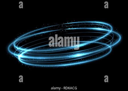 Vector circle neon light tracing effect. Glowing magic fire ring trace Stock Vector