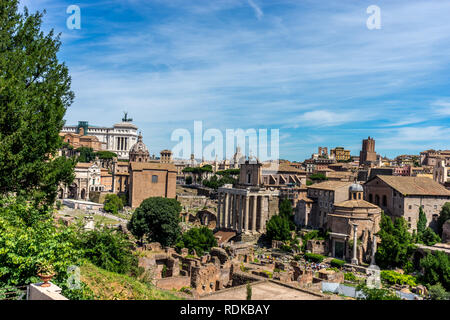 Rome, Italy - 24 June 2018: The cityscape skyline of Rome viewed from Palatine hill,Roman Forum, Tomb of unknown soldier Stock Photo