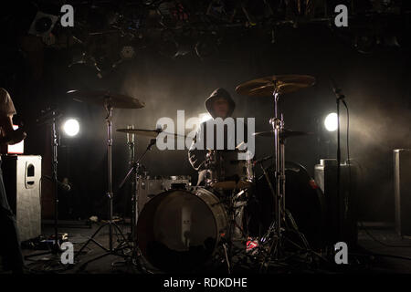 Norway, Oslo - Januar 10, 2019. The Norwegian band MoE performs a live concert at John Dee in Oslo. Here drummer Joakim Heibø Johansen is seen live on stage. (Photo credit: Gonzales Photo - Per-Otto). Stock Photo