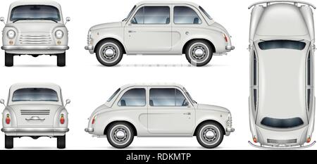 Small retro car vector mockup on white background. Isolated template of minicar for vehicle branding, advertising and corporate identity Stock Vector