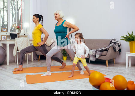 Nice pleasant women doing sports exercises together Stock Photo