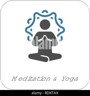 Yoga Meditation Icon. Flat Design Yoga Poses with Mandala Ornament in Back. Isolated Illustration. Stock Vector