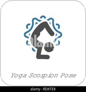 Yoga Scorpion Pose Icon. Flat Design Yoga Poses with Mandala Ornament in Back. Isolated Illustration. Stock Vector